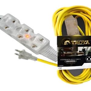 EXTENSION TRANSPARENTE SILICONEADA CON TRES TOMAS "TROYA" CABLE AMARILLO 8 MTS CJX25